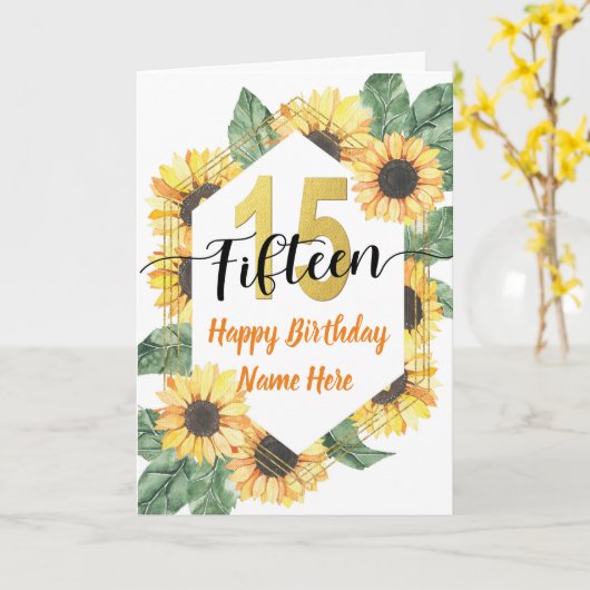 15誕生日めでたい カード (黄色い花)
