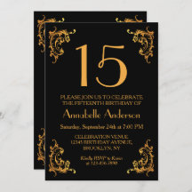 15誕生日エレガント金ゴールドブラックヴィンテージレトロ