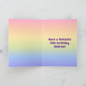 15誕生日カラフル:レインボー# 15,名前をカスタムする カード (内部)