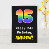 15誕生日カラフル:レインボー# 15,名前をカスタムする カード (黄色い花)