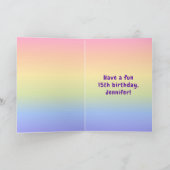 15誕生日カラフル:レインボー# 15,名前をカスタムする カード (内部)