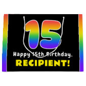 15誕生日カラフル：レインボー# 15,名前をカスタムする ラージペーパーバッグ (正面)