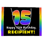 15誕生日カラフル：レインボー# 15,名前をカスタムする ラージペーパーバッグ (裏面)