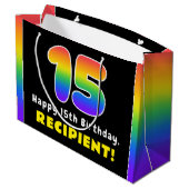 15誕生日カラフル：レインボー# 15,名前をカスタムする ラージペーパーバッグ (裏面アングル)