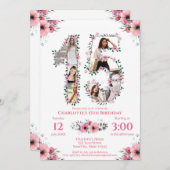 15誕生日ガール写真コラージピンクフラワーホワイト 招待状 (正面/裏面)