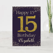 15誕生日ゴールデングリッターカード カード (正面)