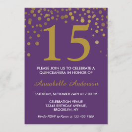 15誕生日パープル金ゴールドドットクインセアニラ 招待状