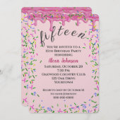 15誕生日ピンク色のアイシングと散水 招待状 (正面/裏面)