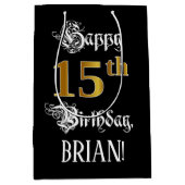 15誕生日ファンシー～スクリプフェイクト；金ゴールド検索；名前 ミディアムペーパーバッグ (正面)