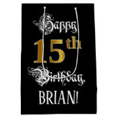 15誕生日ファンシー～スクリプフェイクト；金ゴールド検索；名前 ミディアムペーパーバッグ (裏面)