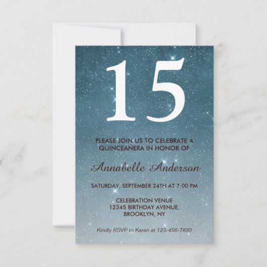 15誕生日ブルーミッドナイトスカイスターズキンセアニラ 招待状 (正面)