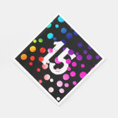 15誕生日レインボンドットオンブラック スタンダードランチョンナプキン (角)