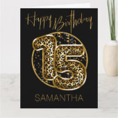 15誕生日レオパード印刷ゴールドフォイルバルーン カード (正面)