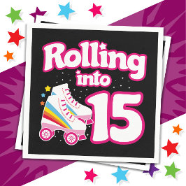 15誕生日ローラースケートで滑る15歳スケート スタンダードカクテルナプキン