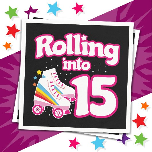 15誕生日ローラースケートで滑る15歳スケート スタンダードカクテルナプキン