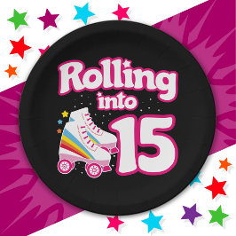 15誕生日ローラースケートで滑る15歳スケート ペーパープレート