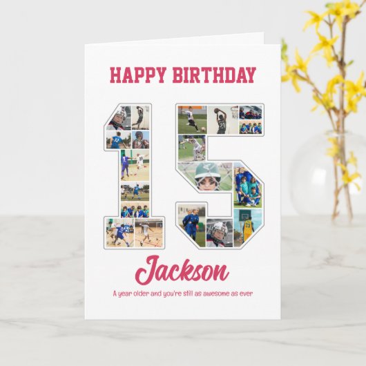 15誕生日周年記念15写真コラージュ カード (黄色い花)