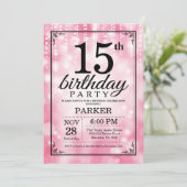 15誕生日招待状ピンクグリッター 招待状 (スタンド正面)