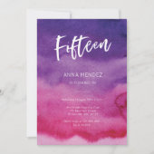 15誕生日招待状ピンクパープルウォーターカラー 招待状 (正面)