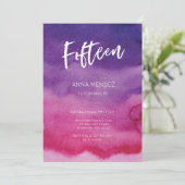 15誕生日招待状ピンクパープルウォーターカラー 招待状 (スタンド正面)
