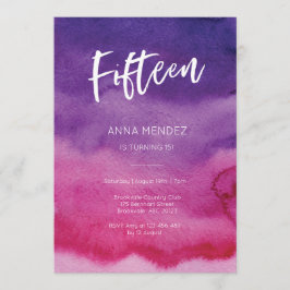 15誕生日招待状ピンクパープルウォーターカラー 招待状