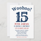 15誕生日招待状10代のボーイネイビーブルー 招待状 (正面)