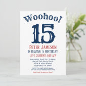 15誕生日招待状10代のボーイネイビーブルー 招待状 (スタンド正面)