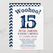 15誕生日招待状10代のボーイネイビーブルー 招待状 (正面/裏面)