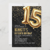 15誕生日金ゴールドブラック招待状 招待状 (正面)