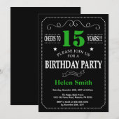 15誕生日黒と緑の黒板 招待状 (正面/裏面)