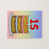 15誕生日:おもしろいケーキとキャンドル+名前をカスタムする ジグソーパズル (横)