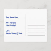 15誕生日:おもしろい星パターン,虹15,名前 ポストカード (裏面)