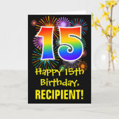 15誕生日:おもしろい花火パターン+虹15 カード (黄色い花)