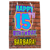 15誕生日:おもしろい、アーバングラフィティインスパイアルック ミディアムペーパーバッグ (正面)