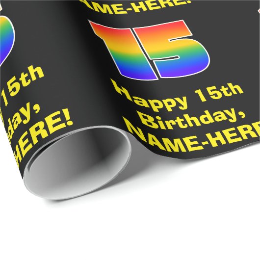 15誕生日:おもしろい、カラフルレインボーインスパイア# 15 ラッピングペーパー (ロールコーナー)