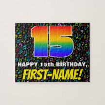 15誕生日:おもしろい、カラフル音楽シンボル、「15」