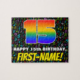 15誕生日:おもしろい、カラフル音楽シンボル、「15」 ジグソーパズル