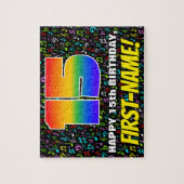 15誕生日:おもしろい、カラフル音楽シンボル、「15」 ジグソーパズル (縦)