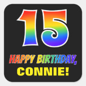 15誕生日:はっきりした,おもしろい,シンプル虹, 15 スクエアシール (正面)