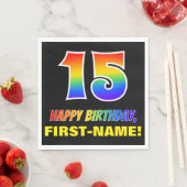 15誕生日:はっきりした,おもしろい,シンプル虹, 15 スタンダードランチョンナプキン (インサイチュ)