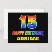 15誕生日:はっきりした,おもしろい,シンプル虹, 15 ポストカード (正面/裏面)