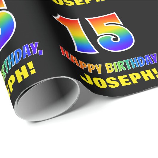 15誕生日:はっきりした,おもしろい,シンプル虹, 15 ラッピングペーパー (ロールコーナー)