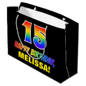 15誕生日:はっきりした,おもしろい,シンプル虹， 15 ラージペーパーバッグ (裏面アングル)