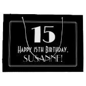 15誕生日:アールデコインスパイアスタイル「15」、名前 ラージペーパーバッグ (裏面)