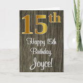 15誕生日:エレガントフェイク金ゴールドルック#,フェイク Wood カード (正面)