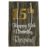 15誕生日:エレガントフェイク金ゴールドルック#,フェイク Wood ミディアムペーパーバッグ (裏面)