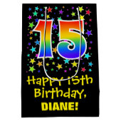 15誕生日:カラフルスターズパターン&レインボー15 ミディアムペーパーバッグ (裏面)