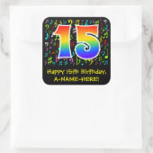 15誕生日:カラフル音楽シンボル、レインボー15 スクエアシール (バッグ)