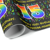 15誕生日:カラフル音楽シンボル、レインボー15 ラッピングペーパー (ロールコーナー)