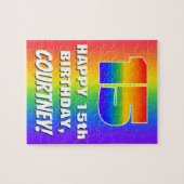 15誕生日: カラフル、おもしろいレインボーパターン# 15 ジグソーパズル (横)